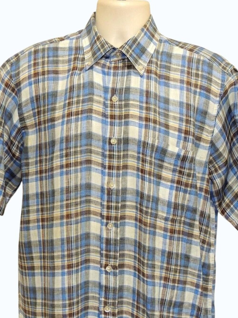 HICKEY FREEMAN 100% Fine Linen Short Sleeves Men's Shirt Sz M MINT CONDITION